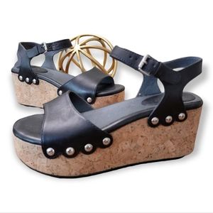 Bussola | 37 Marcia Leather Cork Wedge Sandal Platform Clog